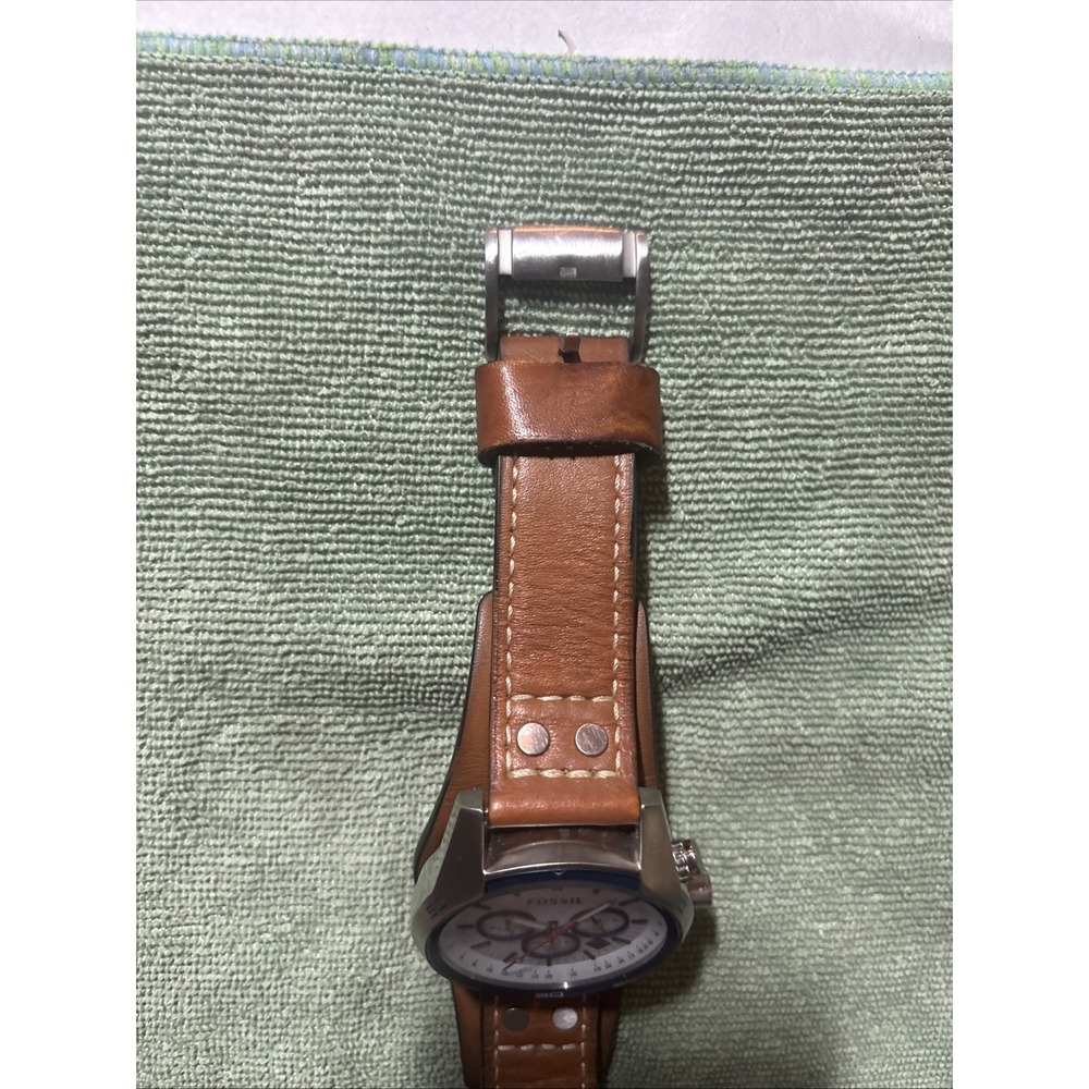 Fossil Coachman Chrono Watch White Black CH2986 Leather New Battery  EUC  /w Tin - Picture 4 of 16